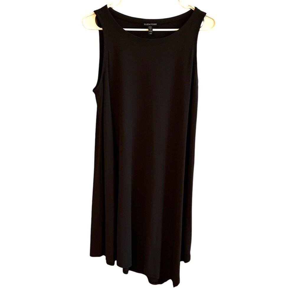 Eileen Fisher System Viscose Jersey Tank Midi Dress Navy Blue Stretch Size M